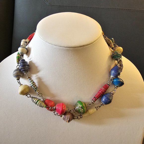 New Recycled Paper Beads Acacia Creation Artisan Necklace Earings Studio Kenya - Picture 2 of 14